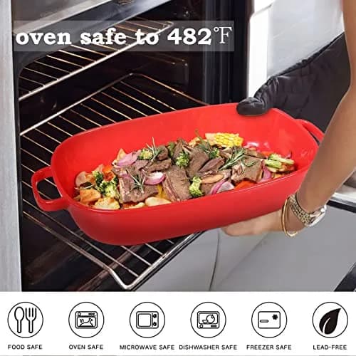 Roeveca 6 Quart Rectangular Ceramic Baking Dish 16x11 Inches | Oven & Microwave Safe, Dishwasher Friendly, Red thumbnail 6
