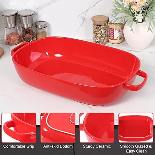 Roeveca 6 Quart Rectangular Ceramic Baking Dish 16x11 Inches | Oven & Microwave Safe, Dishwasher Friendly, Red thumbnail 7