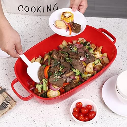 Roeveca 6 Quart Rectangular Ceramic Baking Dish 16x11 Inches | Oven & Microwave Safe, Dishwasher Friendly, Red thumbnail 2