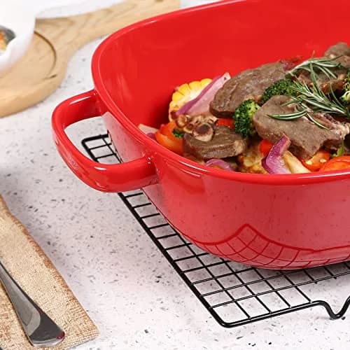 Roeveca 6 Quart Rectangular Ceramic Baking Dish 16x11 Inches | Oven & Microwave Safe, Dishwasher Friendly, Red thumbnail 3