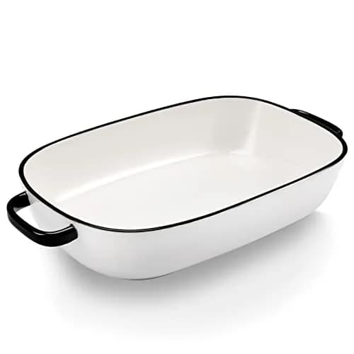 Roeveca 6 Quart Rectangular Ceramic Baking Dish 16x11 Inches | Oven & Microwave Safe, Dishwasher Friendly, Red — 6 quart White
