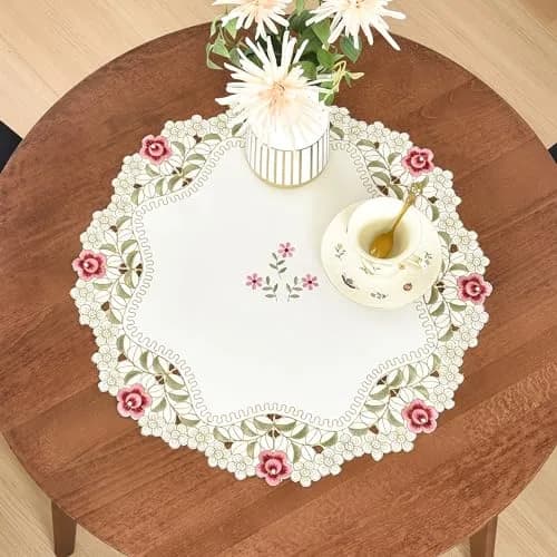 Wolkemer 2 Pack Round Doily Embroidered Tablecloth 51cm (20 inch) | Jacquard Floral Style for Dining & Parties thumbnail 1
