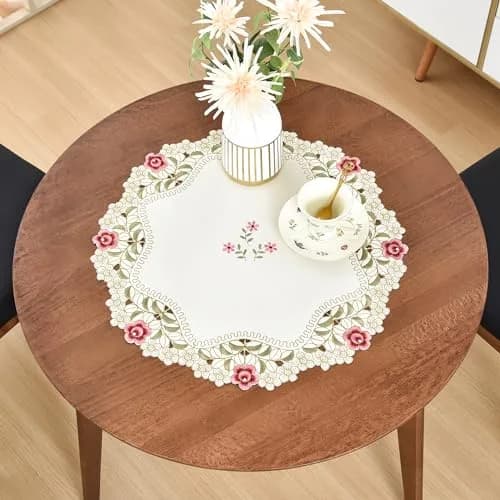 Wolkemer 2 Pack Round Doily Embroidered Tablecloth 51cm (20 inch) | Jacquard Floral Style for Dining & Parties thumbnail 4