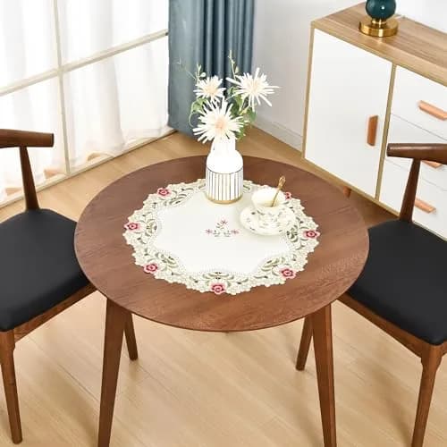 Wolkemer 2 Pack Round Doily Embroidered Tablecloth 51cm (20 inch) | Jacquard Floral Style for Dining & Parties thumbnail 2