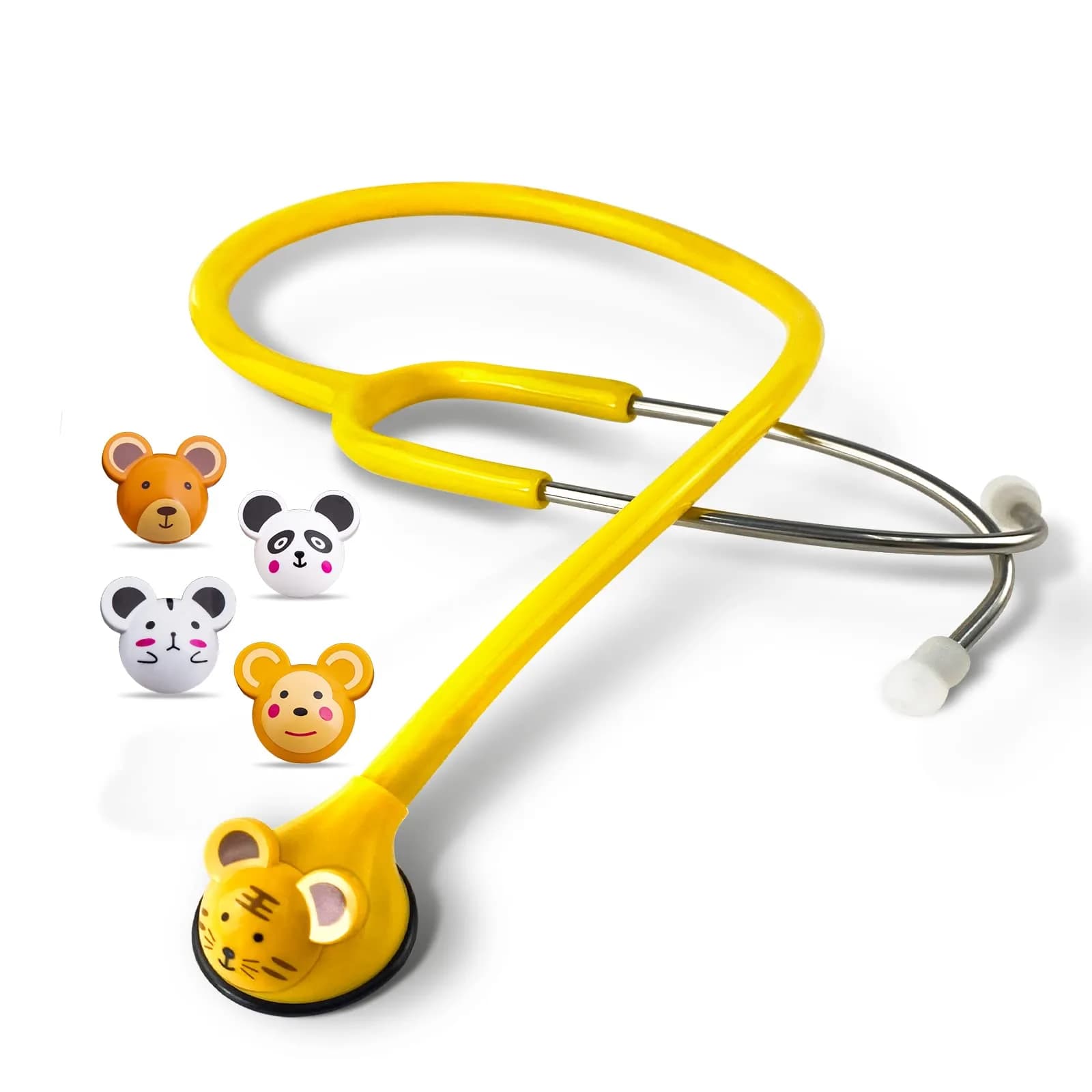 SCIAN Real Working Stethoscope with 5 Interchangeable Cartoon Heads - Yellow | Professional Quality for Doctors, Nurses, Clinicians & Home Use - main product image
