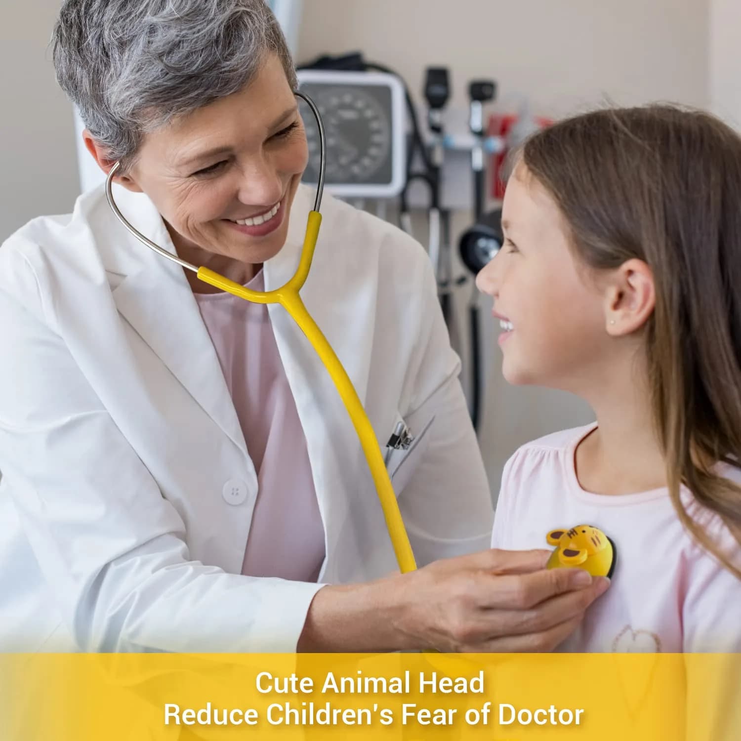 SCIAN Real Working Stethoscope with 5 Interchangeable Cartoon Heads - Yellow | Professional Quality for Doctors, Nurses, Clinicians & Home Use - view 2