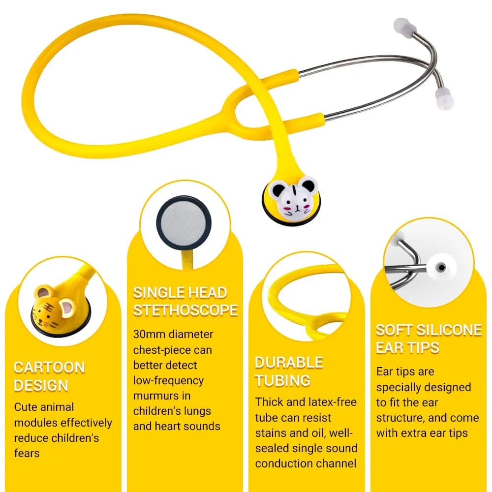 SCIAN Real Working Stethoscope with 5 Interchangeable Cartoon Heads - Yellow | Professional Quality for Doctors, Nurses, Clinicians & Home Use - view 3