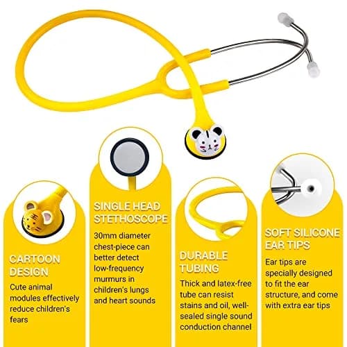 SCIAN Real Working Stethoscope with 5 Interchangeable Cartoon Heads - Yellow | Professional Quality for Doctors, Nurses, Clinicians & Home Use thumbnail 3
