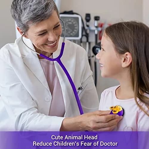 SCIAN Real Working Stethoscope with 5 Interchangeable Cartoon Heads, Professional Quality Purple | 22.1cm (8.7in) Length thumbnail 2