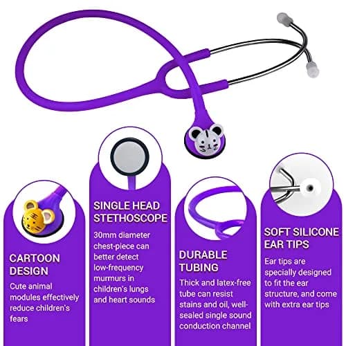 SCIAN Real Working Stethoscope with 5 Interchangeable Cartoon Heads, Professional Quality Purple | 22.1cm (8.7in) Length thumbnail 3
