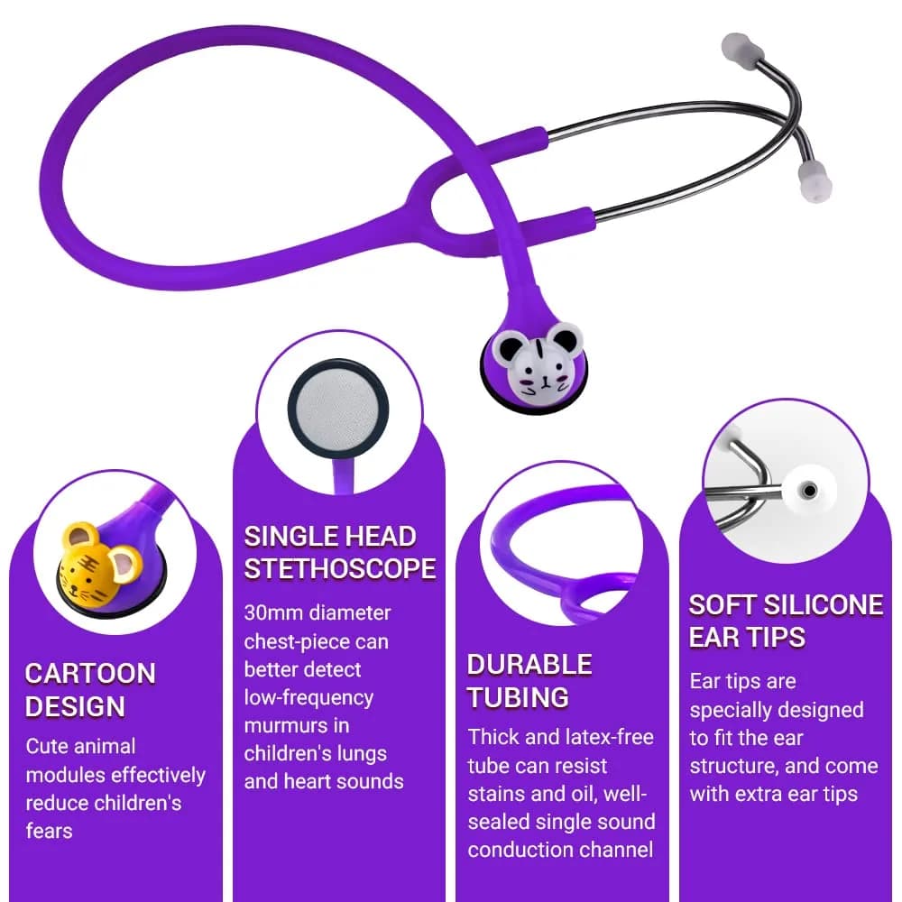 SCIAN Real Working Stethoscope with 5 Interchangeable Cartoon Heads, Professional Quality Purple | 22.1cm (8.7in) Length - view 3