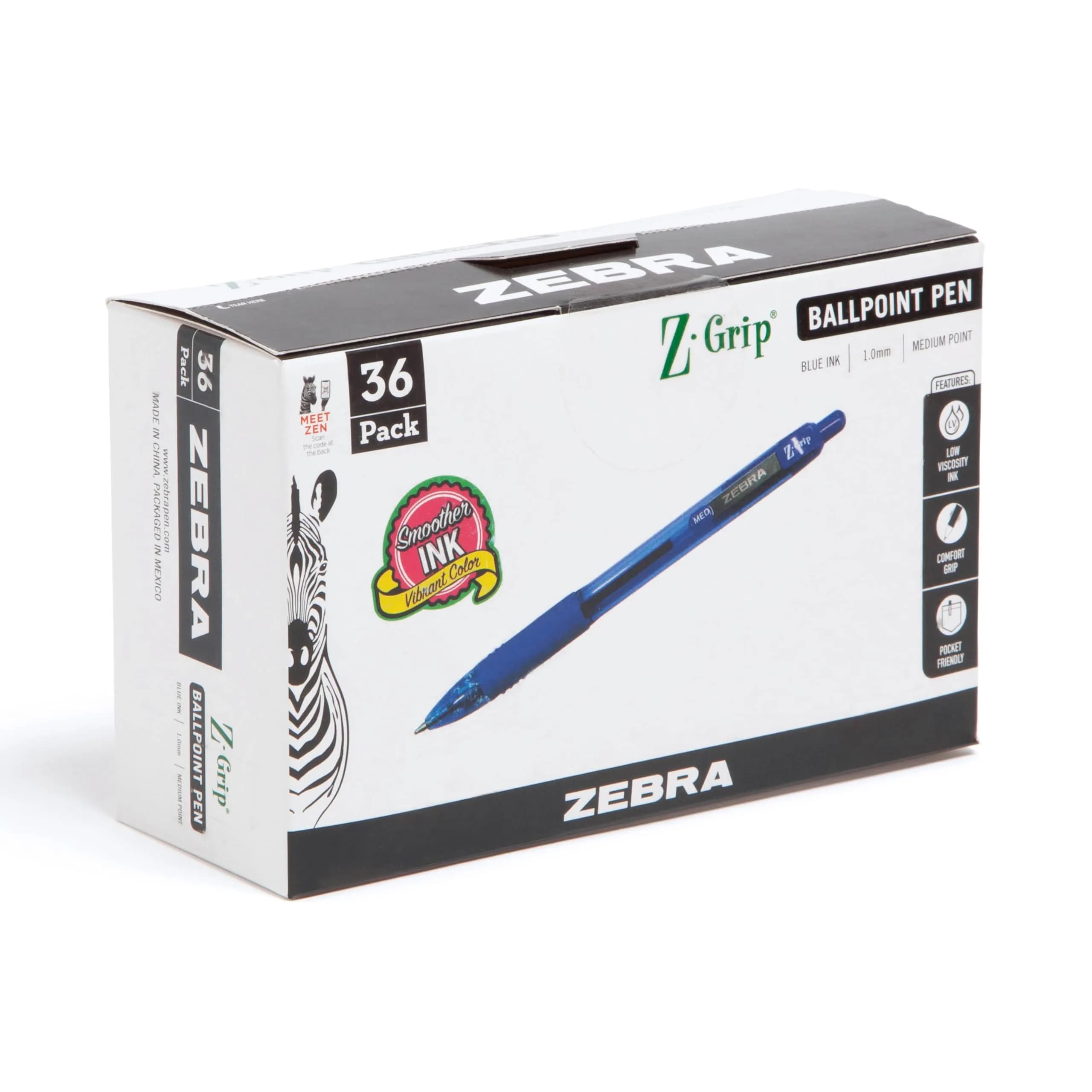 Zebra Pen Z-Grip Retractable Ballpoint Pen, Blue Ink, 1.0mm, 36 Bulk-Pack | Smooth Writing, Medium Point Tip - main product image