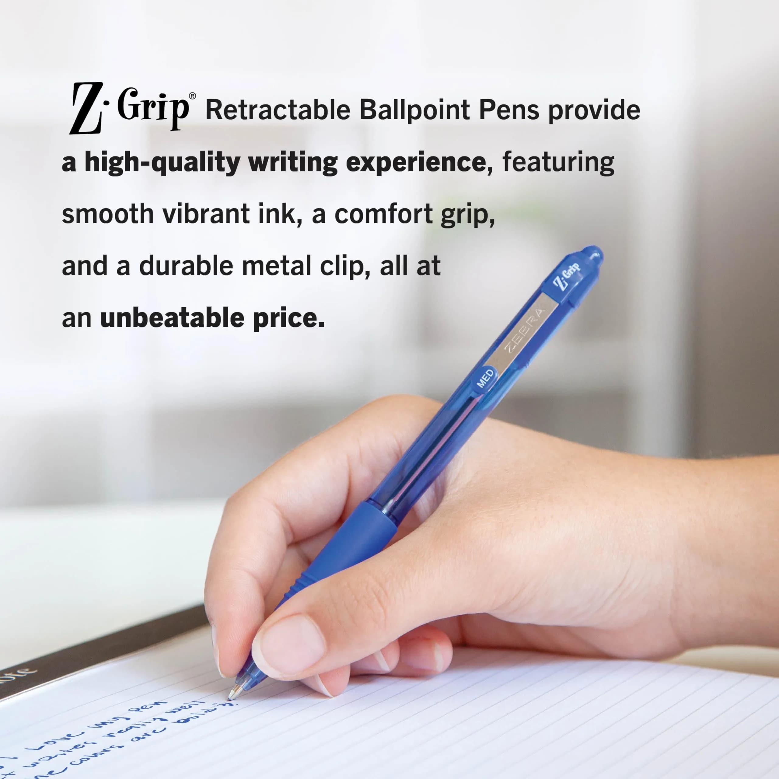 Zebra Pen Z-Grip Retractable Ballpoint Pen, Blue Ink, 1.0mm, 36 Bulk-Pack | Smooth Writing, Medium Point Tip - view 5