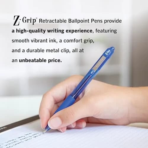 Zebra Pen Z-Grip Retractable Ballpoint Pen, Blue Ink, 1.0mm, 36 Bulk-Pack | Smooth Writing, Medium Point Tip thumbnail 5