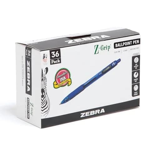 Zebra Pen Z-Grip Retractable Ballpoint Pen, Blue Ink, 1.0mm, 36 Bulk-Pack | Smooth Writing, Medium Point Tip thumbnail 1