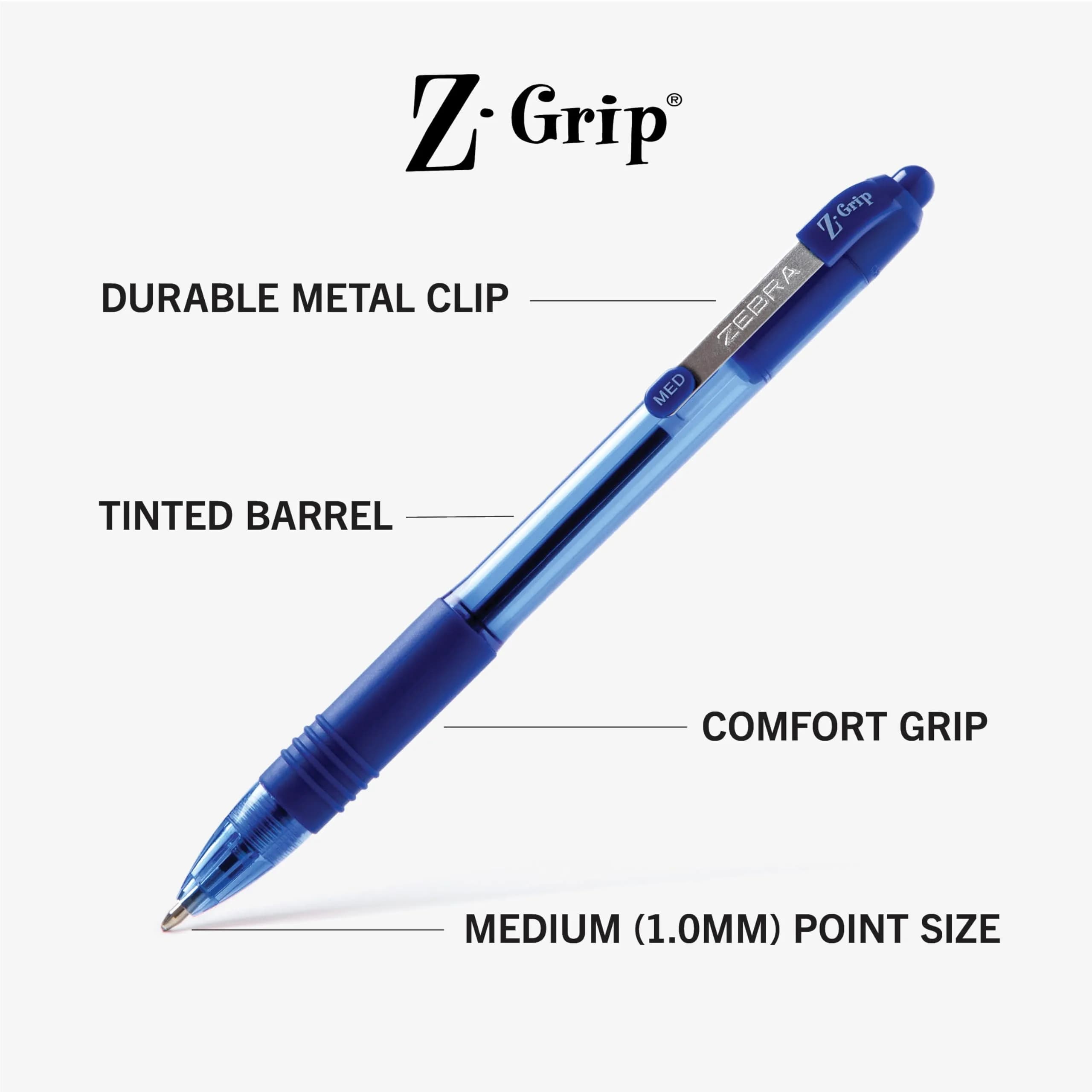Zebra Pen Z-Grip Retractable Ballpoint Pen, Blue Ink, 1.0mm, 36 Bulk-Pack | Smooth Writing, Medium Point Tip - view 3