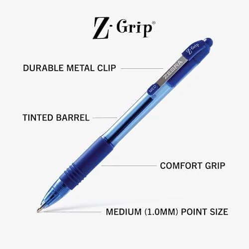Zebra Pen Z-Grip Retractable Ballpoint Pen, Blue Ink, 1.0mm, 36 Bulk-Pack | Smooth Writing, Medium Point Tip thumbnail 3