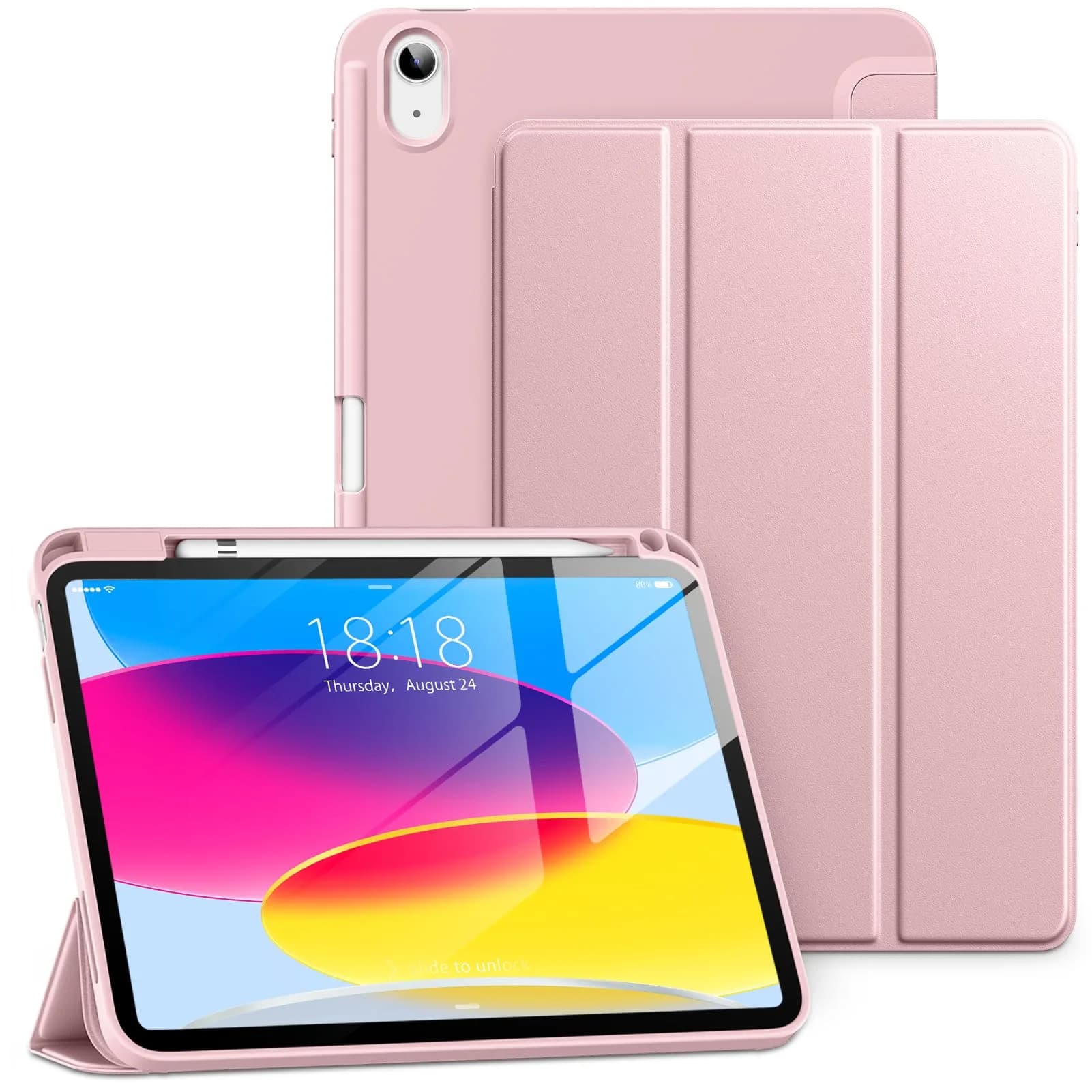 DTTO iPad Case for 11th & 10th Gen | Auto Sleep/Wake, Rose Gold, Slim Tri-fold Stand