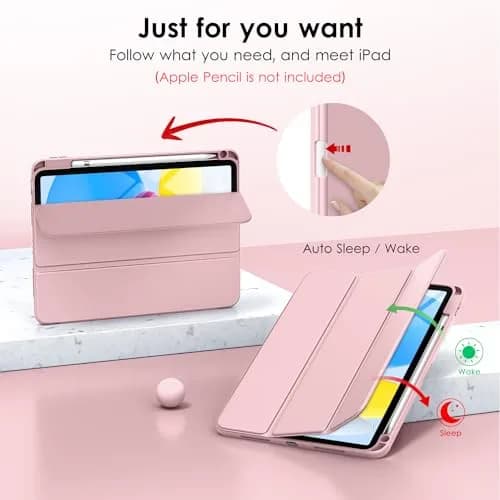 DTTO iPad Case for 11th & 10th Gen | Auto Sleep/Wake, Rose Gold, Slim Tri-fold Stand thumbnail 8