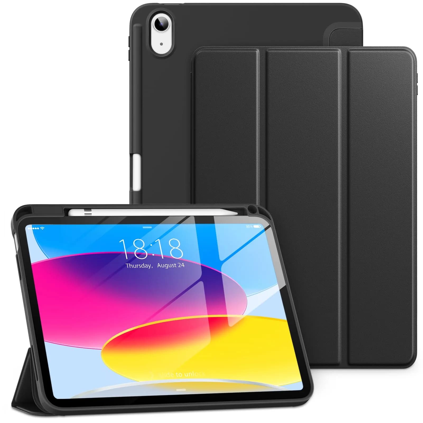 DTTO iPad (A16) 11th Gen Case 11 Inch 2025, 10th Gen 10.9 Inch 2022, Slim Tri-fold Stand TPU Cover with Pencil Holder - Auto Sleep/Wake, Black