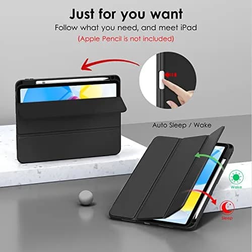 DTTO iPad (A16) 11th Gen Case 11 Inch 2025, 10th Gen 10.9 Inch 2022, Slim Tri-fold Stand TPU Cover with Pencil Holder - Auto Sleep/Wake, Black thumbnail 8