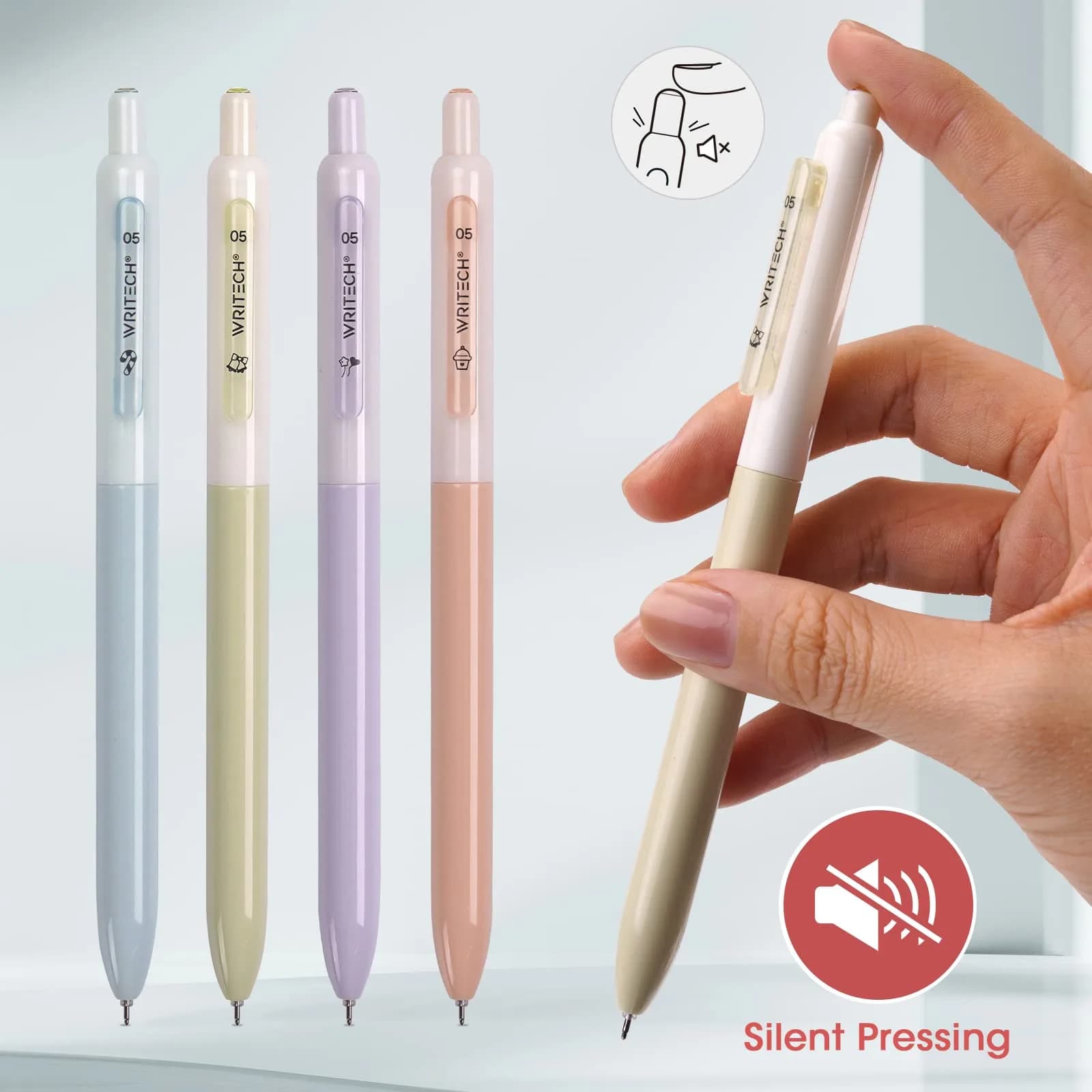 WRITECH Gel Pens Fine Point: 0.5mm Black Silent Click Needle Tip 8ct | Smooth Ink Flow - view 4