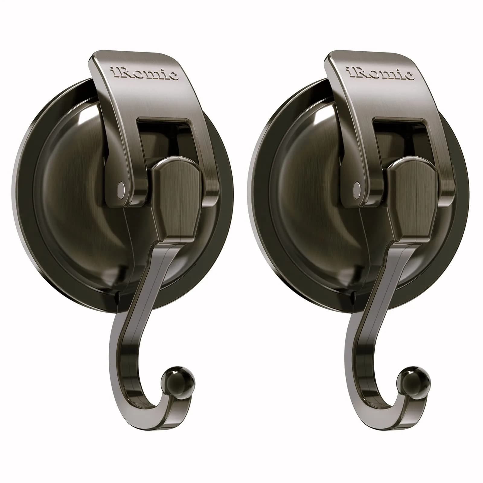 iRomic Heavy Duty Vacuum Suction Cup Hooks (2-Pack, Green Bronze) | Damage-Free Wall Organization — Green Bronze