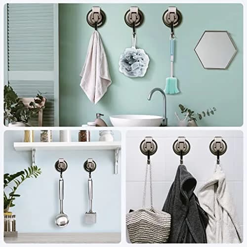 iRomic Heavy Duty Vacuum Suction Cup Hooks (2-Pack, Green Bronze) | Damage-Free Wall Organization thumbnail 4