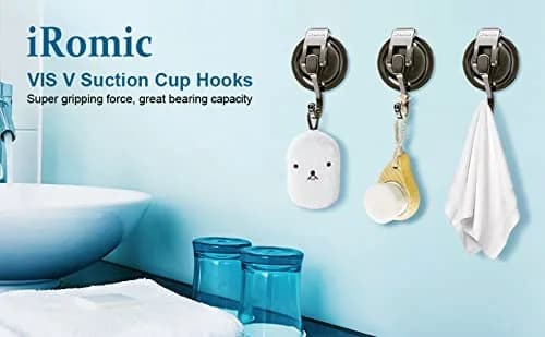 iRomic Heavy Duty Vacuum Suction Cup Hooks (2-Pack, Green Bronze) | Damage-Free Wall Organization thumbnail 5