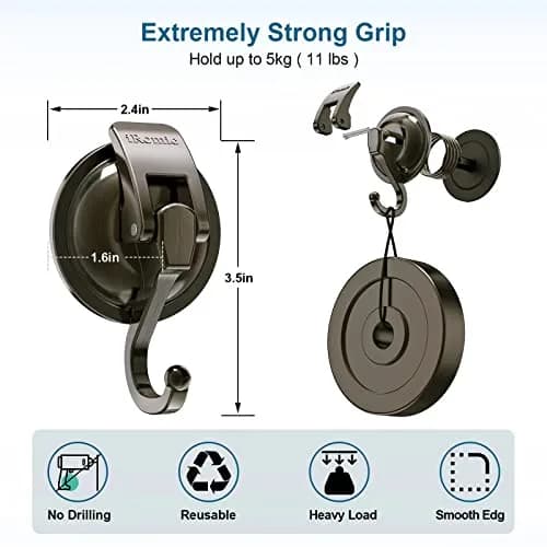 iRomic Heavy Duty Vacuum Suction Cup Hooks (2-Pack, Green Bronze) | Damage-Free Wall Organization thumbnail 3
