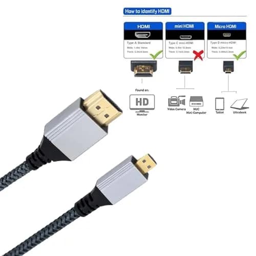 Seadream 4K Micro HDMI to HDMI Cable 30cm (1FT) 2-Pack | Braided Cord for PS5, Laptop to Monitor, Smart TV thumbnail 4