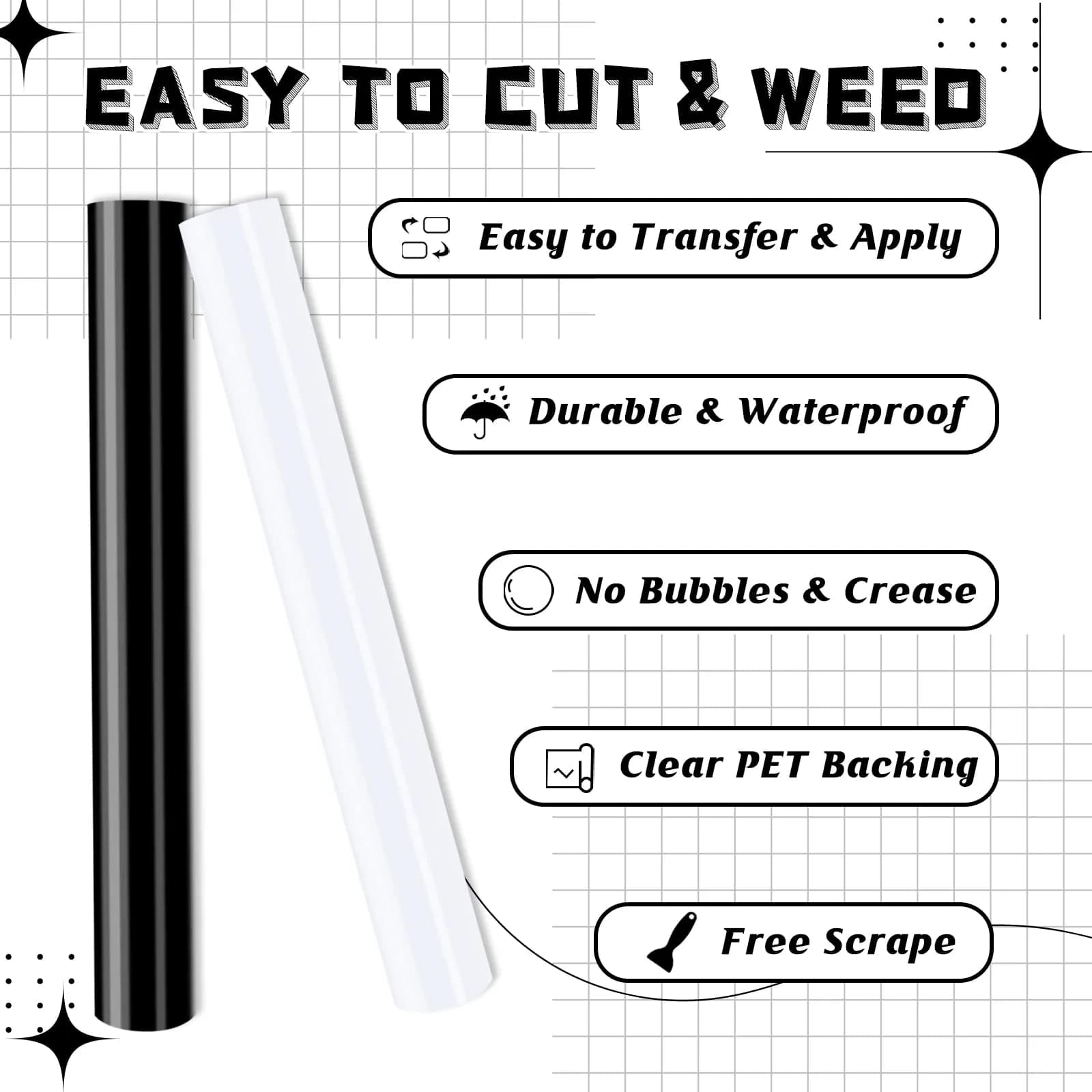 HTVRONT Glossy Black & White Permanent Vinyl Roll 4.26m (12" x 14FT) with Transfer Tape | Cricut Compatible - view 7