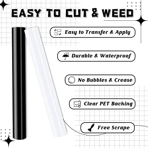 HTVRONT Glossy Black & White Permanent Vinyl Roll 4.26m (12" x 14FT) with Transfer Tape | Cricut Compatible thumbnail 7