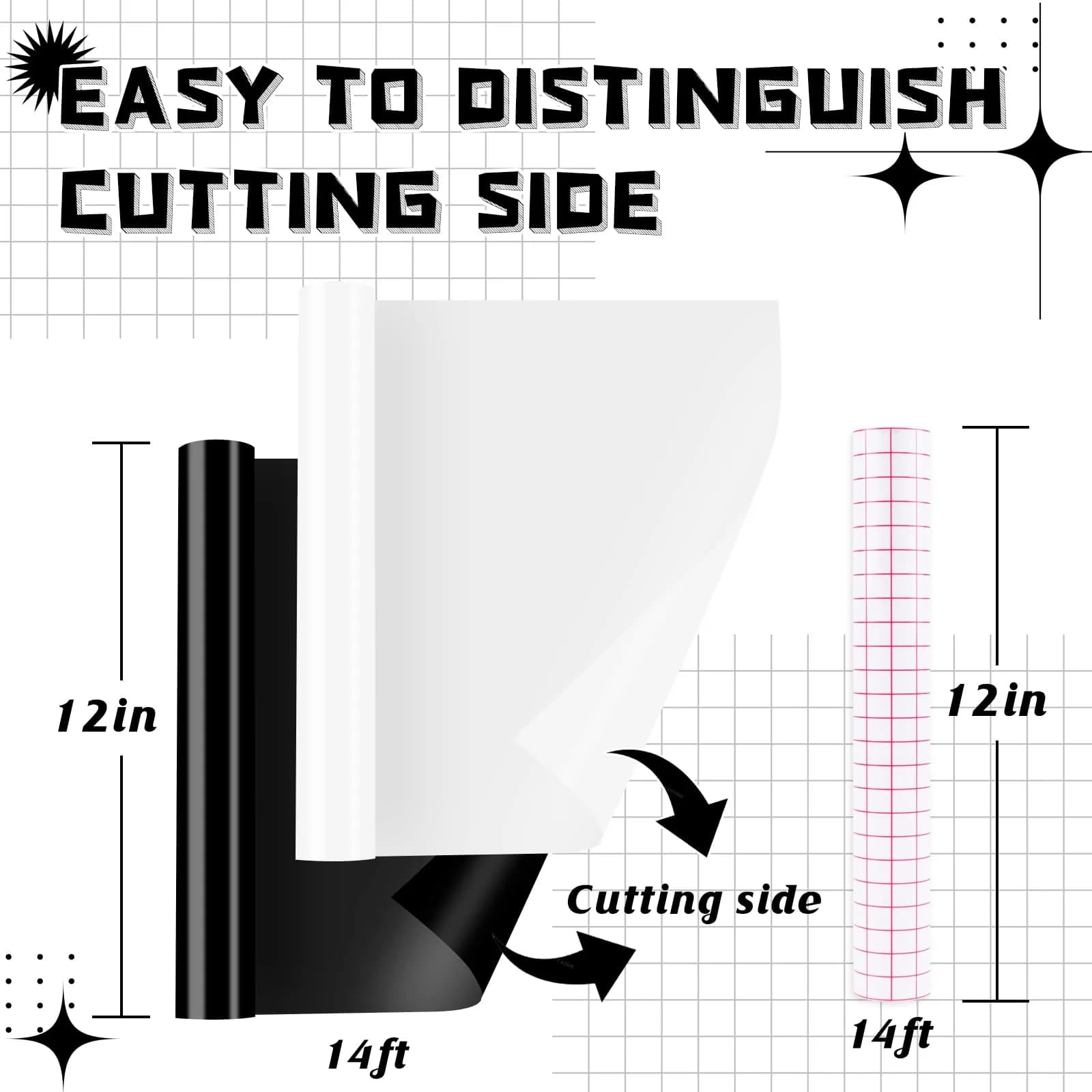 HTVRONT Glossy Black & White Permanent Vinyl Roll 4.26m (12" x 14FT) with Transfer Tape | Cricut Compatible - view 2