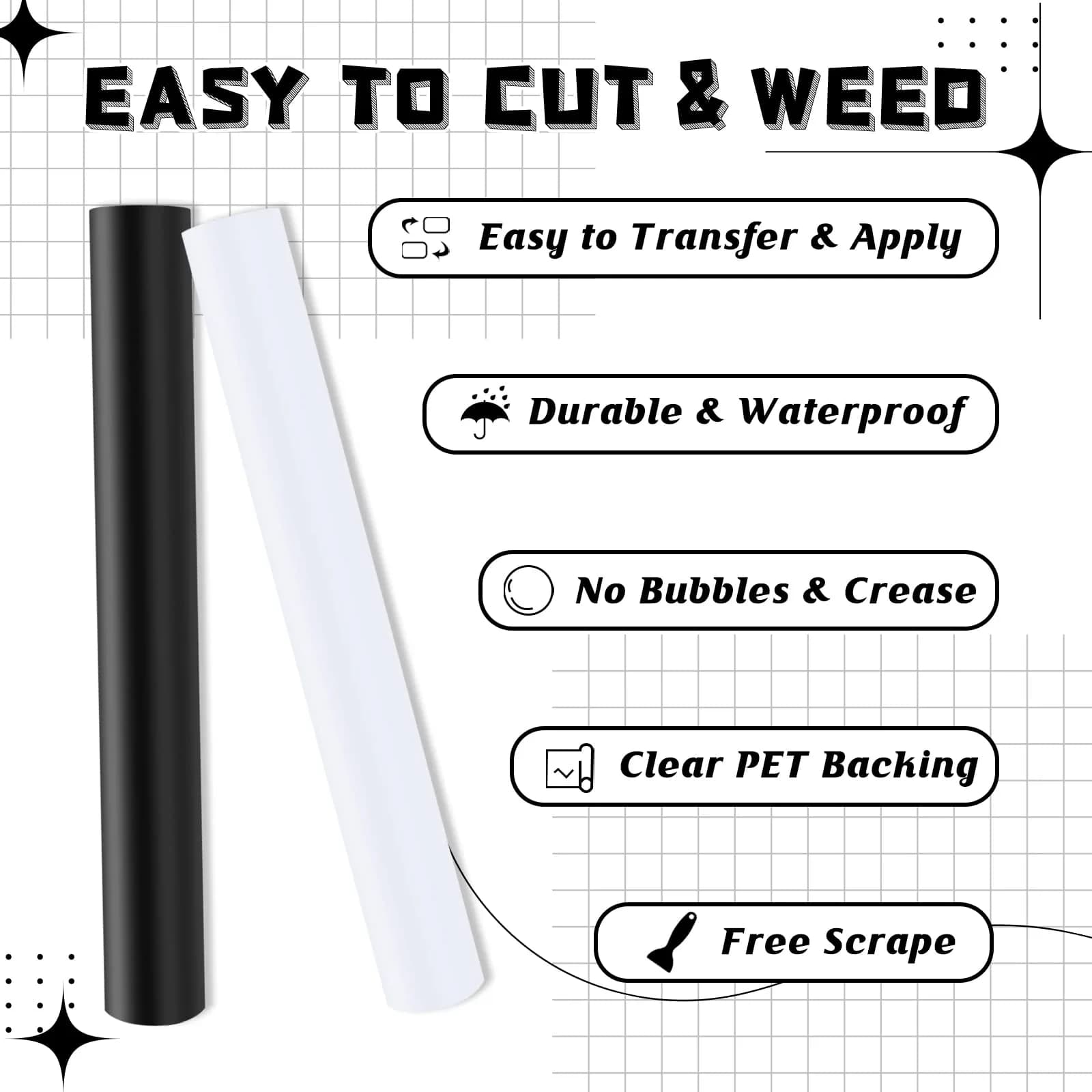 HTVRONT Matte Black & White Vinyl Roll 12" x 14FT (366cm) | Permanent Adhesive for Crafts & Decals - view 7