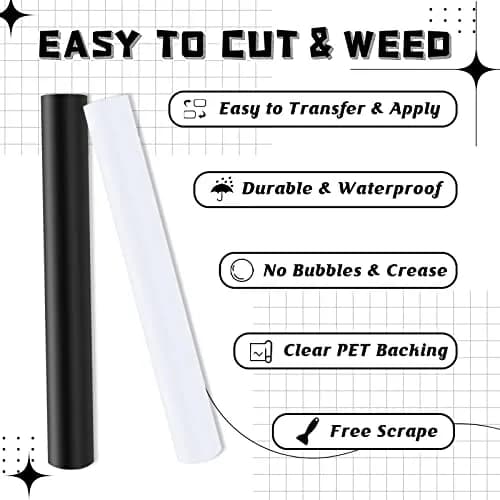 HTVRONT Matte Black & White Vinyl Roll 12" x 14FT (366cm) | Permanent Adhesive for Crafts & Decals thumbnail 7