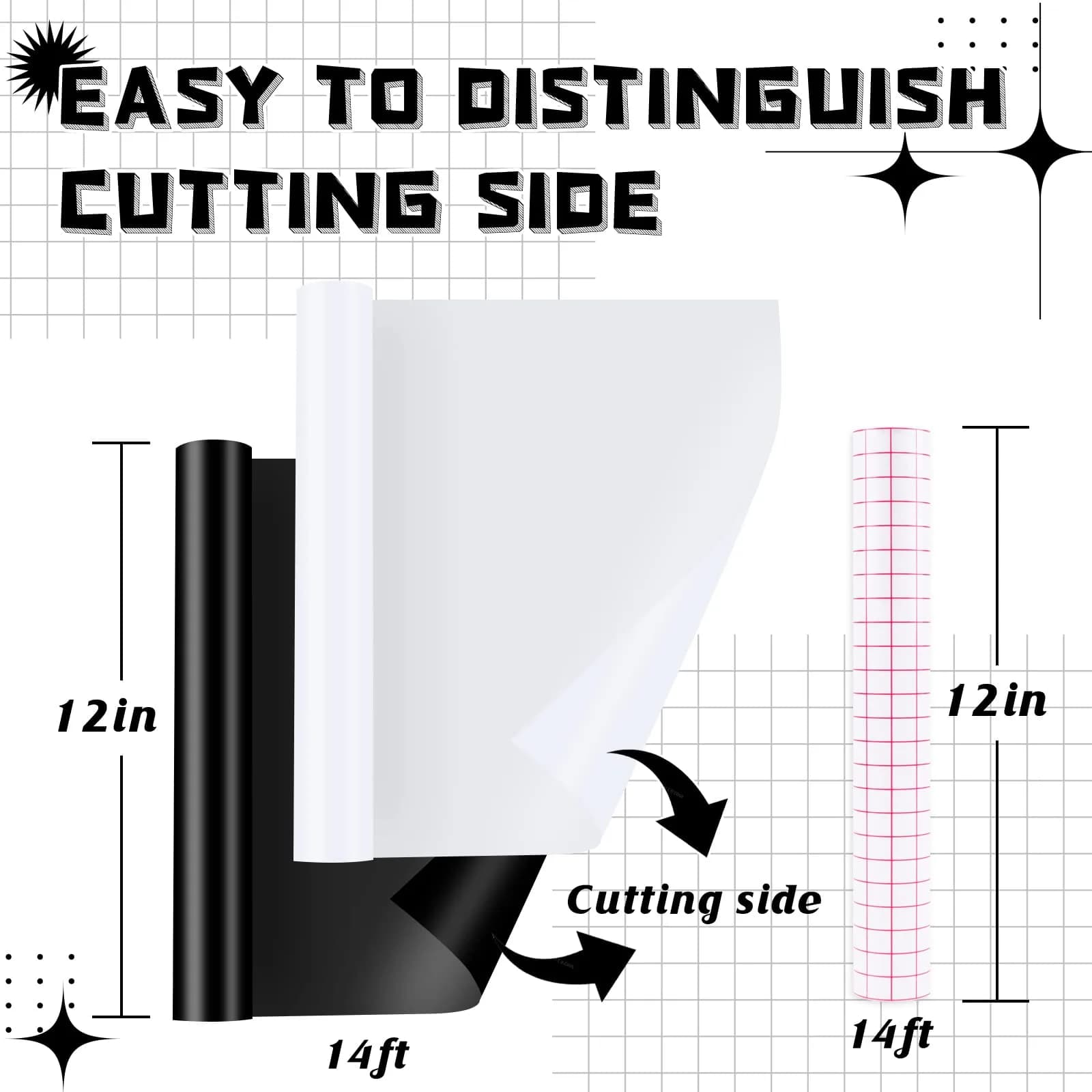 HTVRONT Matte Black & White Vinyl Roll 12" x 14FT (366cm) | Permanent Adhesive for Crafts & Decals - view 2