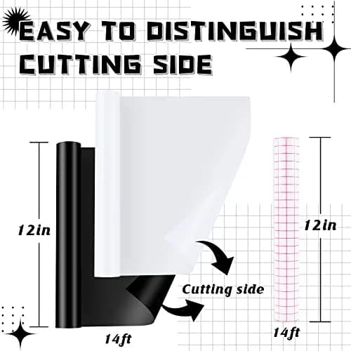 HTVRONT Matte Black & White Vinyl Roll 12" x 14FT (366cm) | Permanent Adhesive for Crafts & Decals thumbnail 2