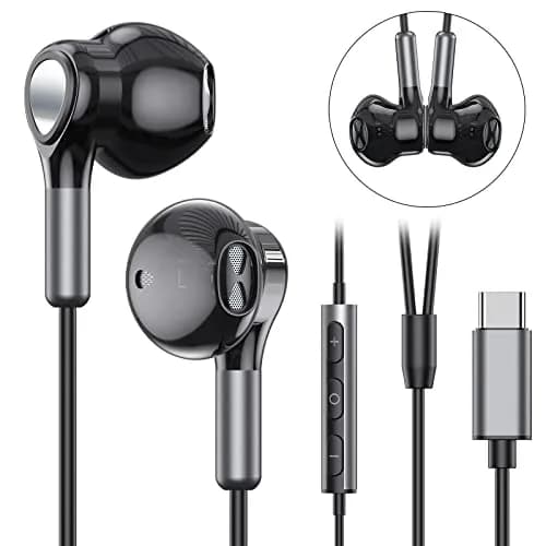 BENEWY Wired USB C Headphones with Mic & Volume Control, 1.3m Tangle-Free Cable | HiFi Stereo Sound thumbnail 2