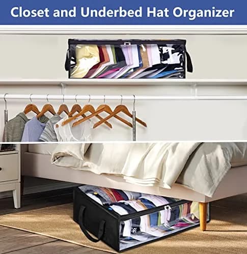AOODA Wide Hat Storage for Baseball Caps | Large Capacity Cap Organizer for Closet, Holds up to 40 Snapbacks, Black thumbnail 6