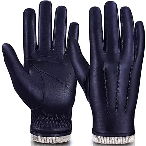 MAGILINK Men's Leather Gloves Touchscreen Texting, Winter Gloves with Warm Thermal Wool Fleece Lined, Driving Gloves for Men (Navy, Small) | Anti-slip Grip & 360° Touchscreen thumbnail 1