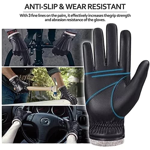 MAGILINK Men's Leather Gloves Touchscreen Texting L (Black) | Warm Thermal Wool Fleece Lined thumbnail 4