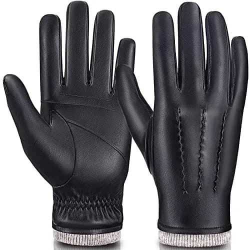 MAGILINK Men's Leather Gloves Touchscreen Texting L (Black) | Warm Thermal Wool Fleece Lined thumbnail 1