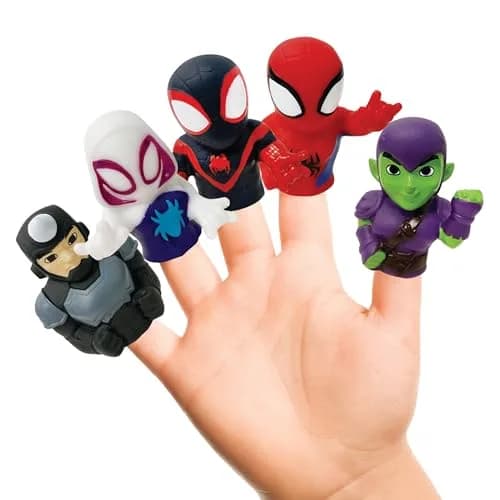 Ginsey Spidey and His Amazing Friends Finger Puppet Set | Waterproof Bath Toys for Kids, 5 Pieces, PVC, Unisex thumbnail 1