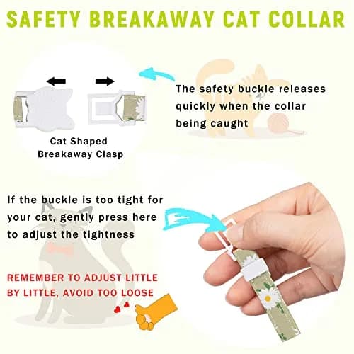 JXFUKAL Breakaway Cat Collar with AirTag Holder, Bells & Flower Charm, Luminous Green, 18-30 cm (7.1-11.8 in) thumbnail 4