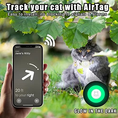 JXFUKAL Breakaway Cat Collar with AirTag Holder, Bells & Flower Charm, Luminous Green, 18-30 cm (7.1-11.8 in) thumbnail 5