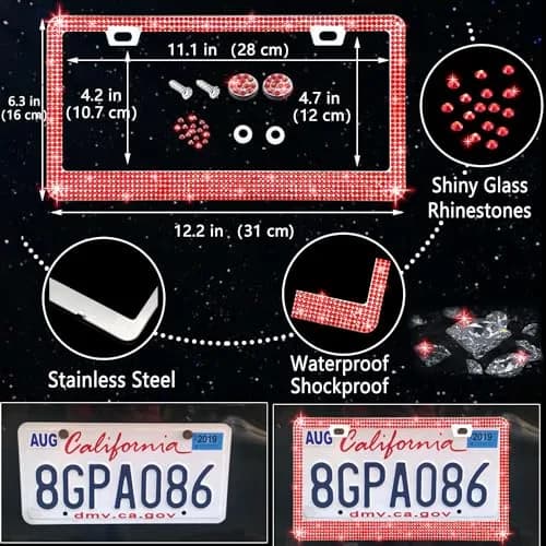 NBTEPEM 27 pcs Red Bling Car Accessories Set for Women | Universal Fit 15 Inch | Sparkling Rhinestone Decor thumbnail 4