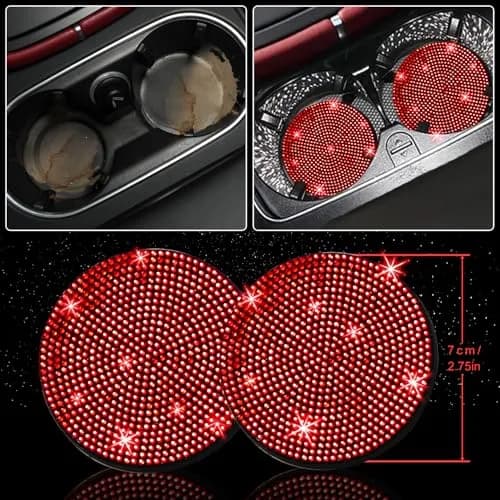 NBTEPEM 27 pcs Red Bling Car Accessories Set for Women | Universal Fit 15 Inch | Sparkling Rhinestone Decor thumbnail 7