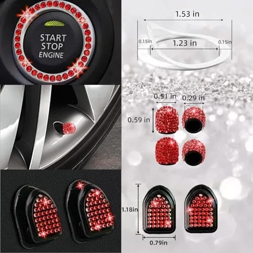 NBTEPEM 27 pcs Red Bling Car Accessories Set for Women | Universal Fit 15 Inch | Sparkling Rhinestone Decor thumbnail 8