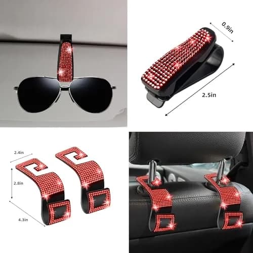 NBTEPEM 27 pcs Red Bling Car Accessories Set for Women | Universal Fit 15 Inch | Sparkling Rhinestone Decor thumbnail 9